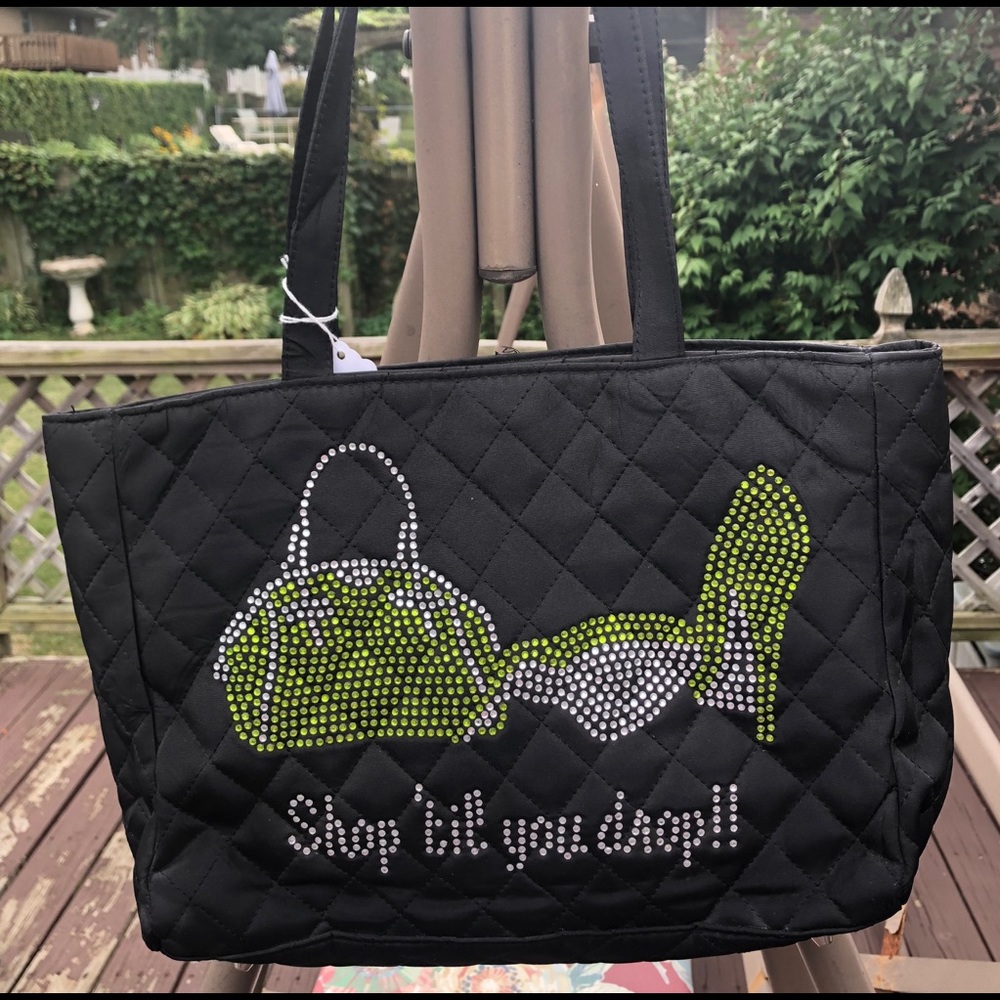 Medium Black Quilted Rhinestone Handbag